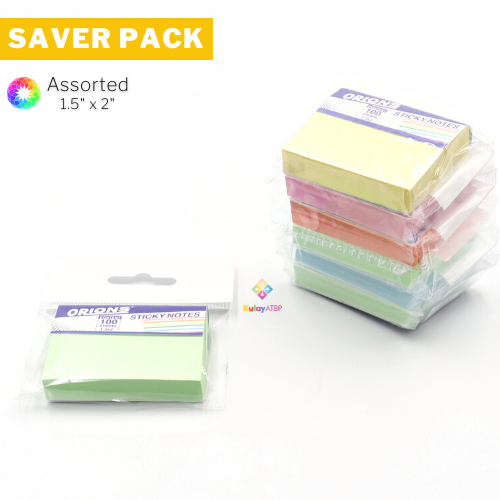 Saver Pack - 6 pads (100s) - Sticky Note Pad, Orions Brand, Pastel Colors, 1.5in x 2in