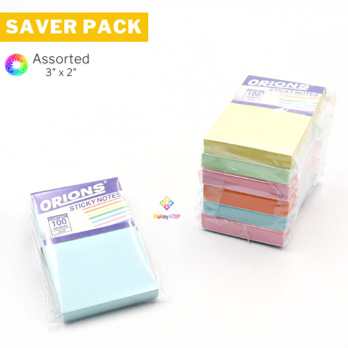 Saver Pack - 6 pads (100s) - Sticky Note Pad, Orions Brand, Pastel Colors, 3in x 2in