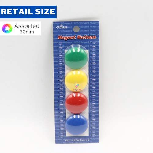 Whiteboard Magnet Buttons, 4pcs x 30mm per pack, Assorted Colors, Crown Brand