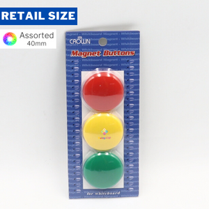 Whiteboard Magnet Buttons, 3pcs x 40mm per pack, Assorted Colors, Crown Brand