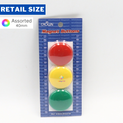 Whiteboard Magnet Buttons, 3pcs x 40mm per pack, Assorted Colors, Crown Brand